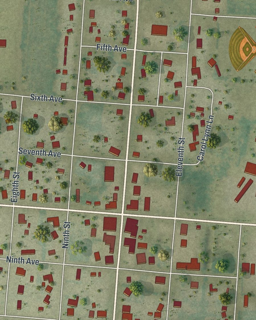 Close-up of Malone streets on the map
