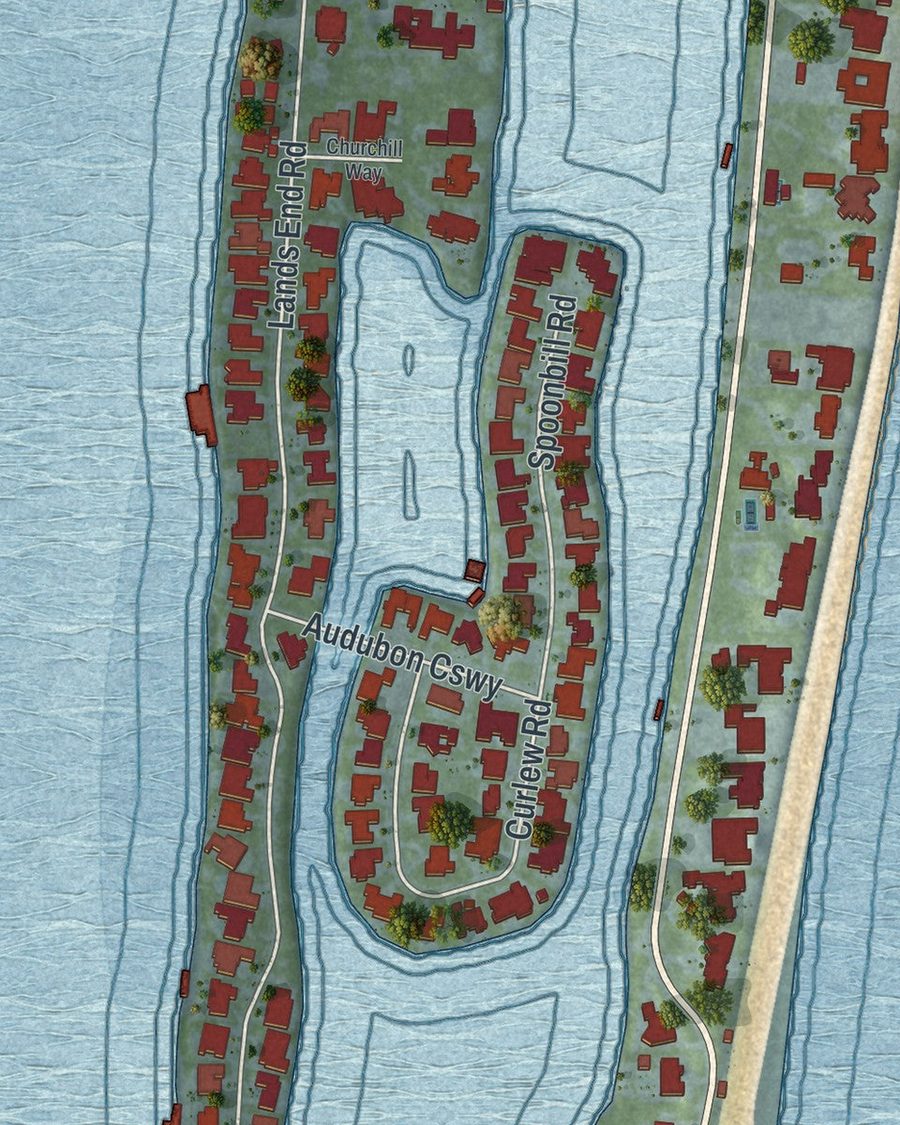 Close-up of Manalapan streets on the map