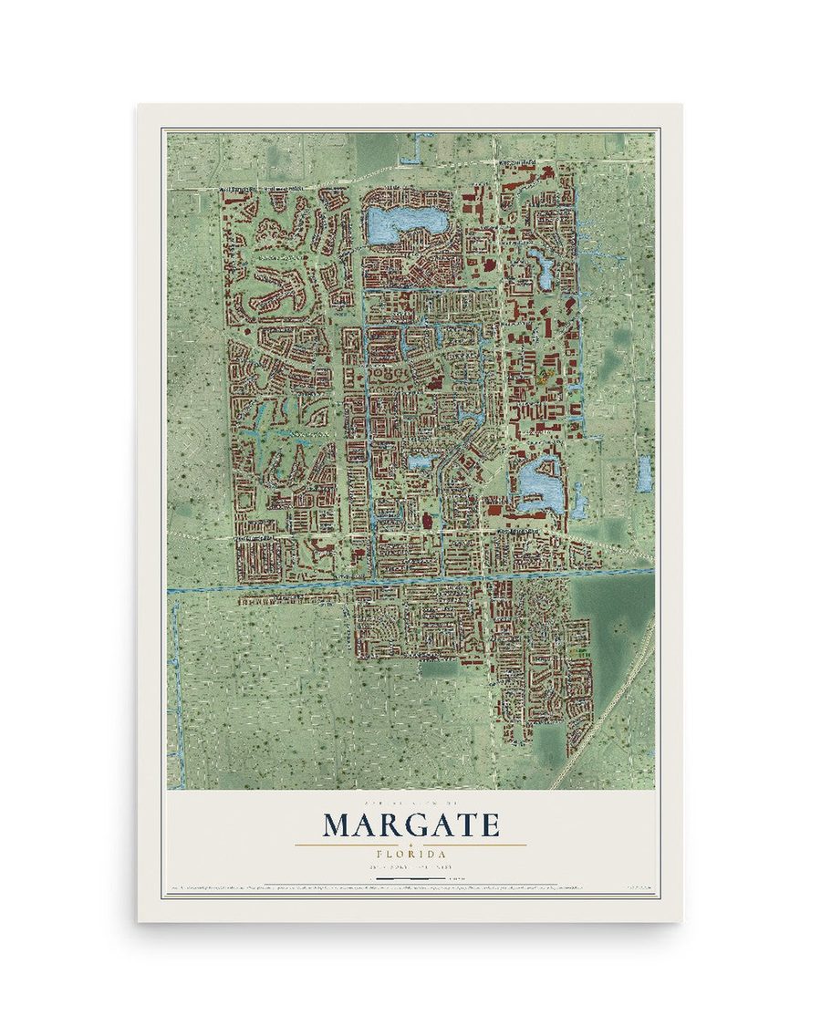 Margate, Florida map print, 12 x 18 in, print only