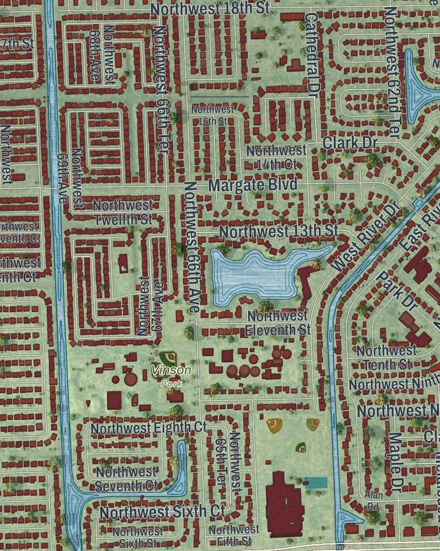 Close-up of Margate streets on the map