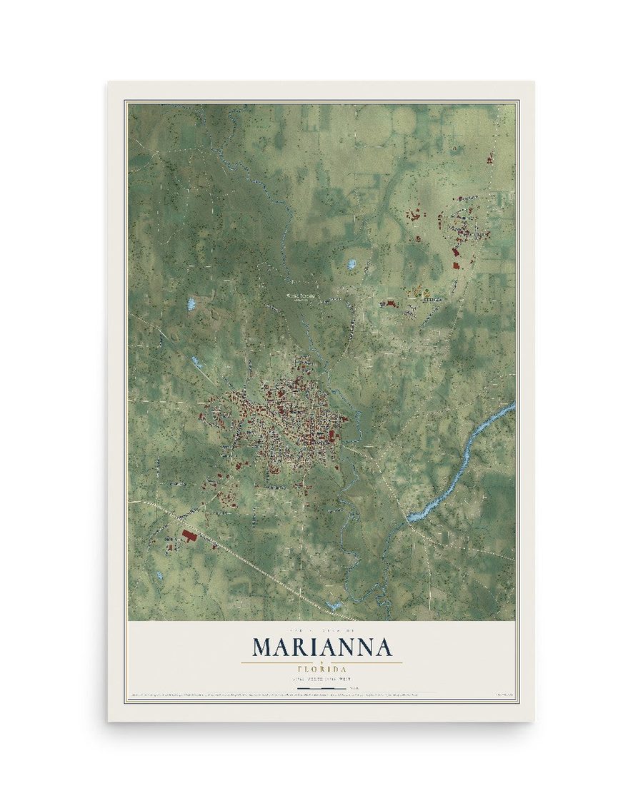 Marianna, Florida map print, 12 x 18 in, print only