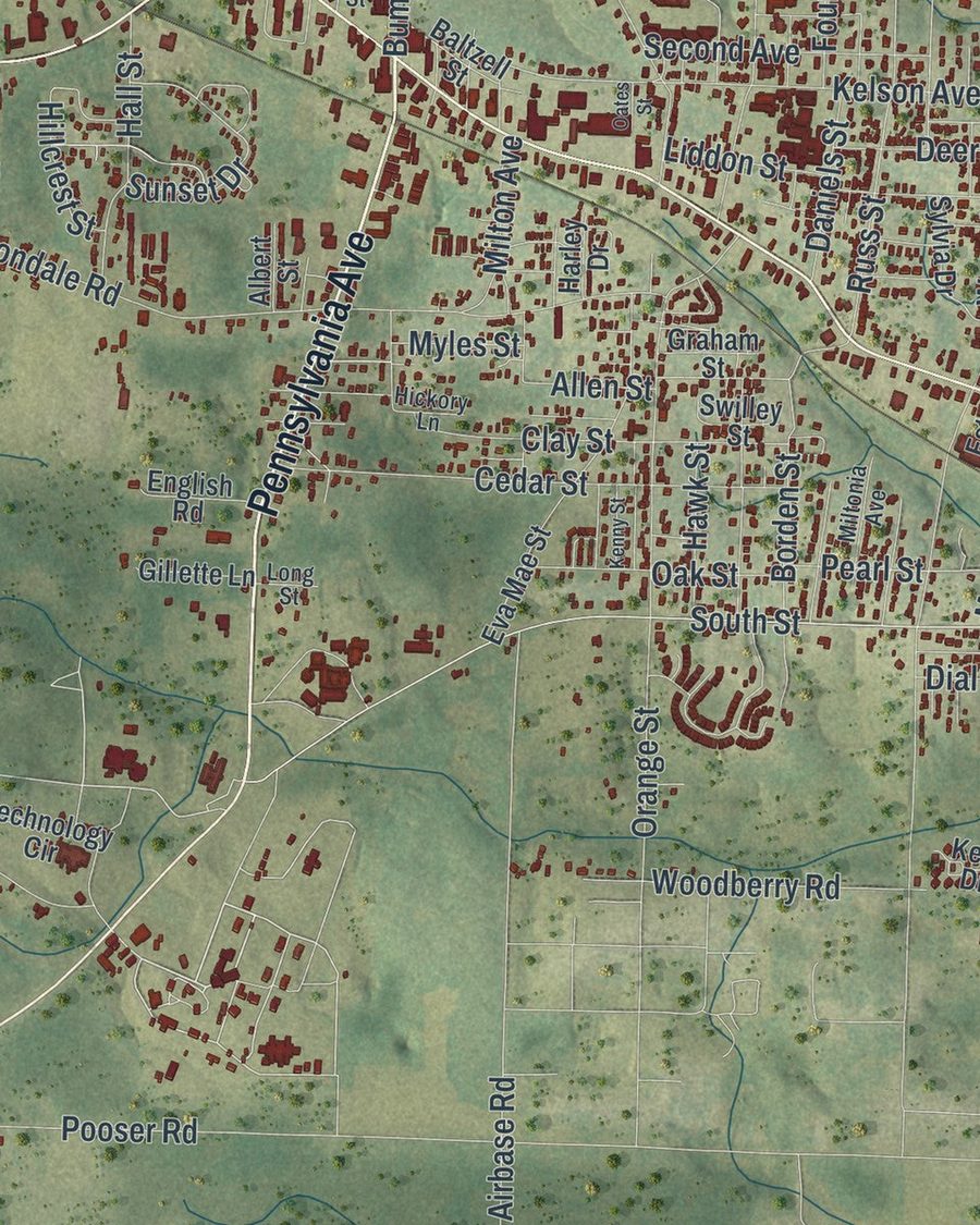 Close-up of Marianna streets on the map