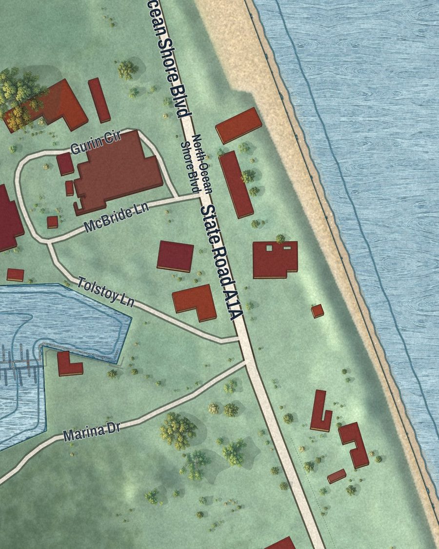 Close-up of Marineland streets on the map