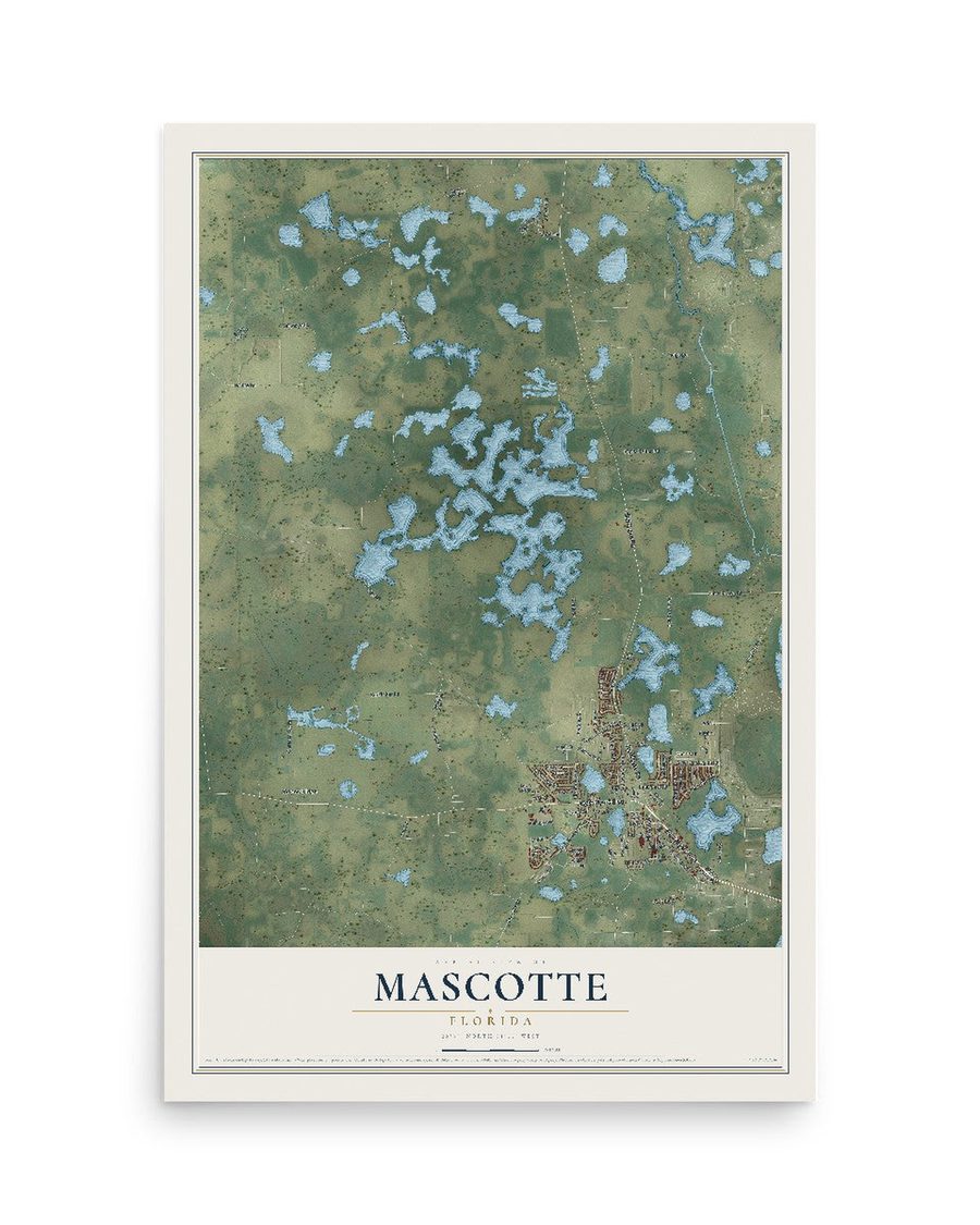 Mascotte, Florida map print, 12 x 18 in, print only