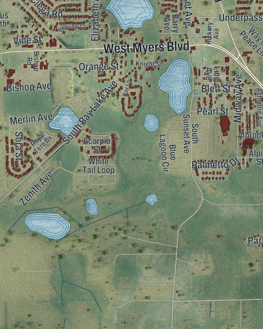 Close-up of Mascotte streets on the map