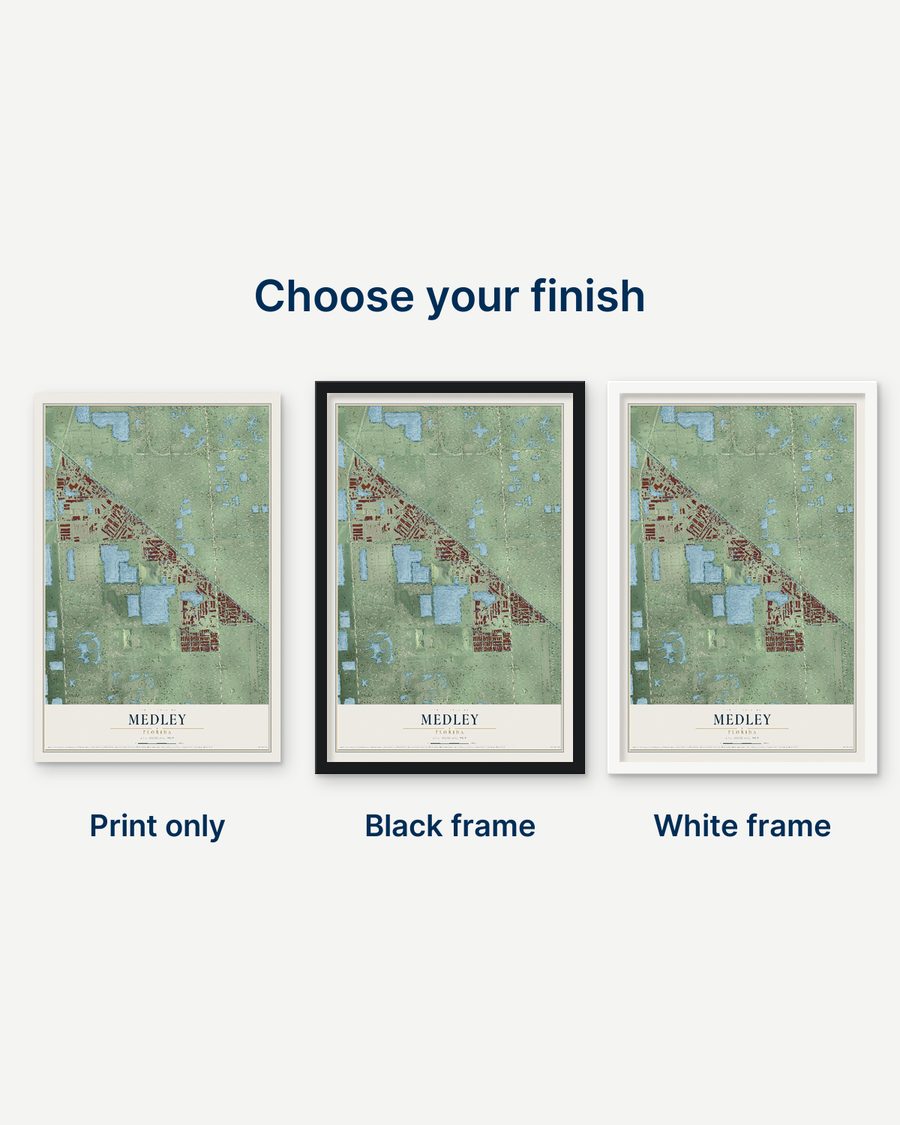 The Medley, Florida map as a print only, in a black frame and in a white frame