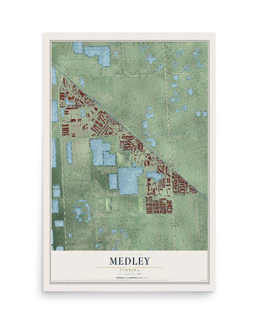 Medley, Florida map print, 12 x 18 in, print only