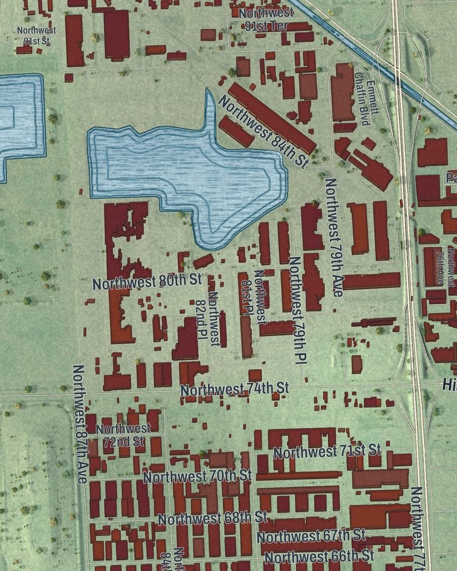 Close-up of Medley streets on the map