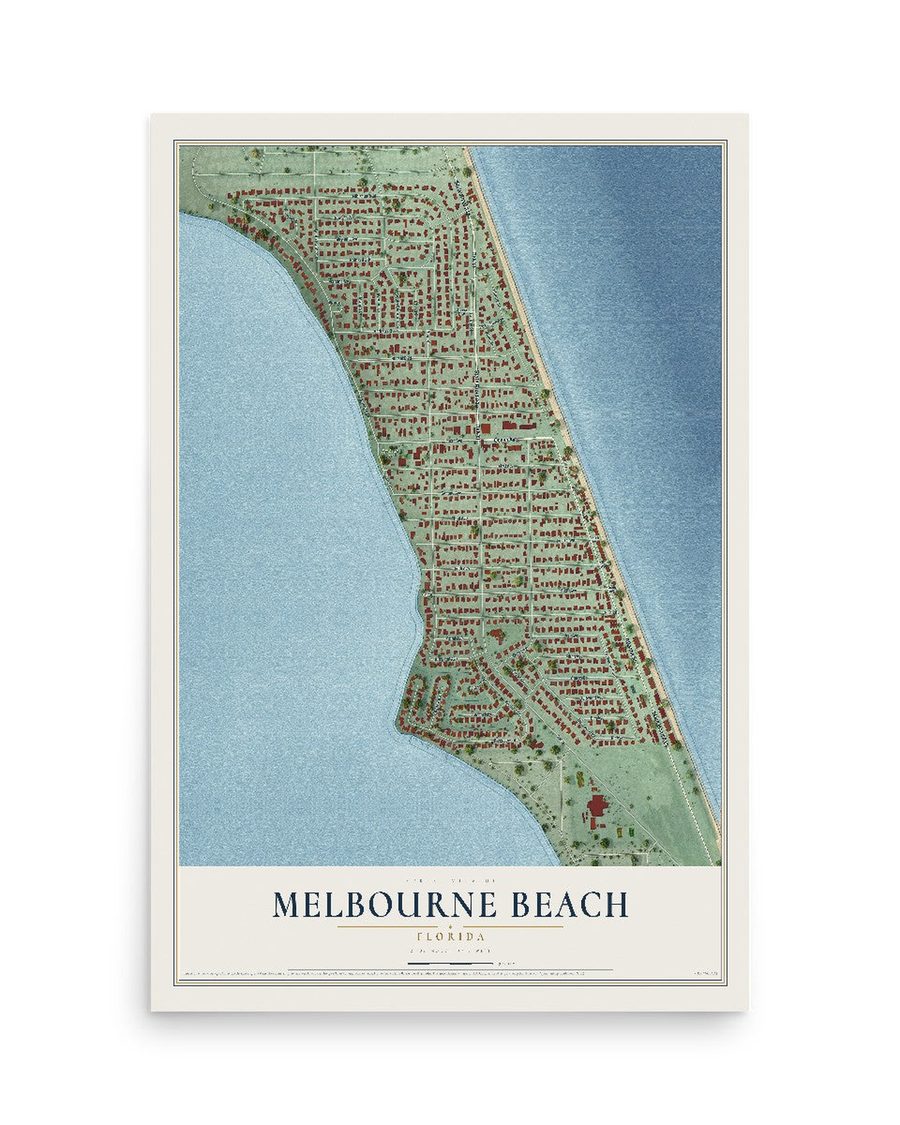 Melbourne Beach, Florida map print, 12 x 18 in, print only