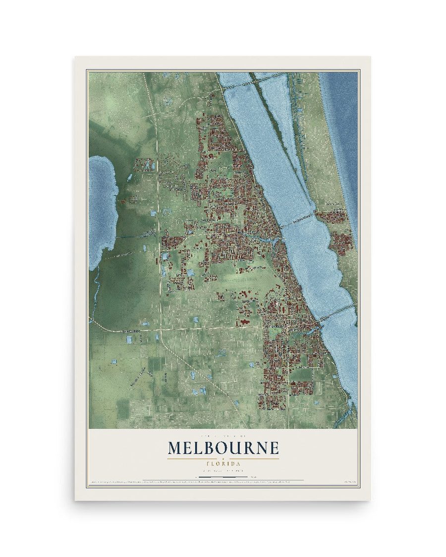 Melbourne, Florida map print, 12 x 18 in, print only