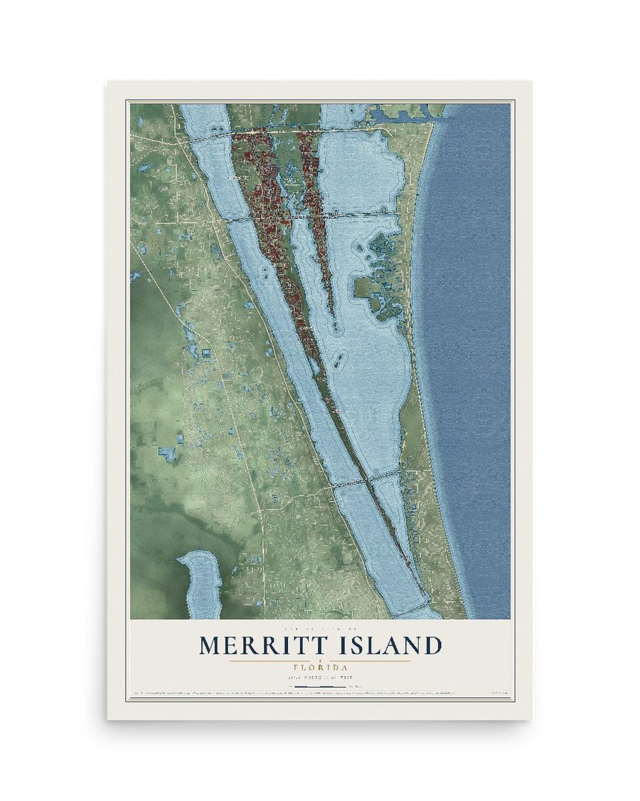 Merritt Island, Florida map print, 12 x 18 in, print only