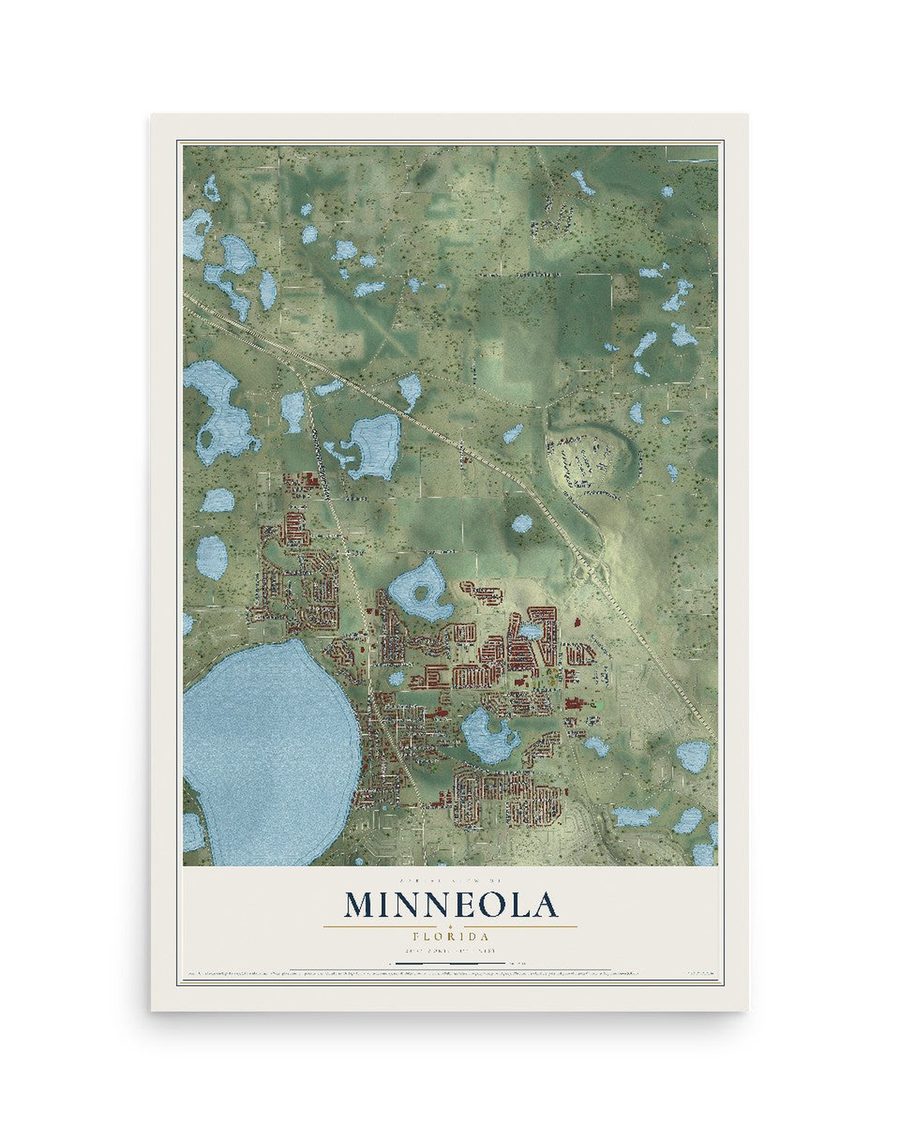 Minneola, Florida map print, 12 x 18 in, print only