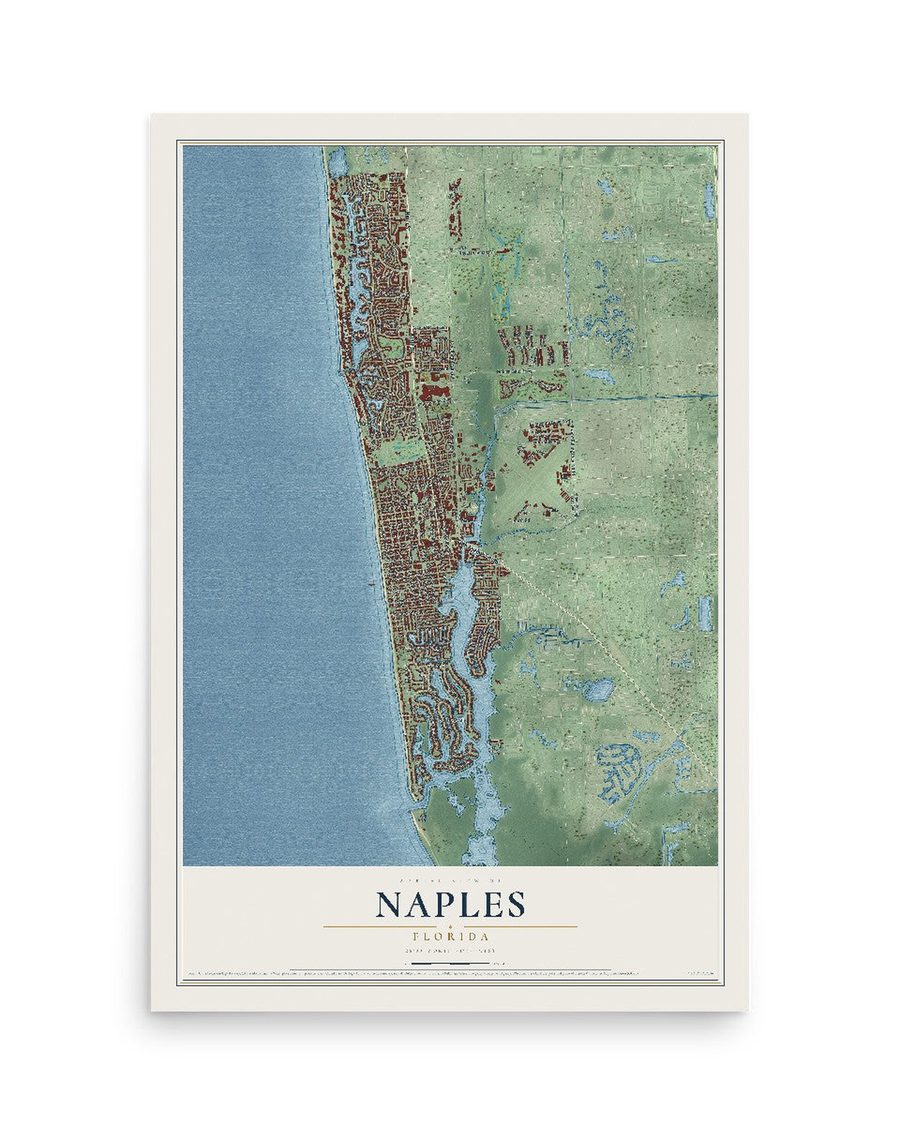 Naples, Florida map print, 12 x 18 in, print only