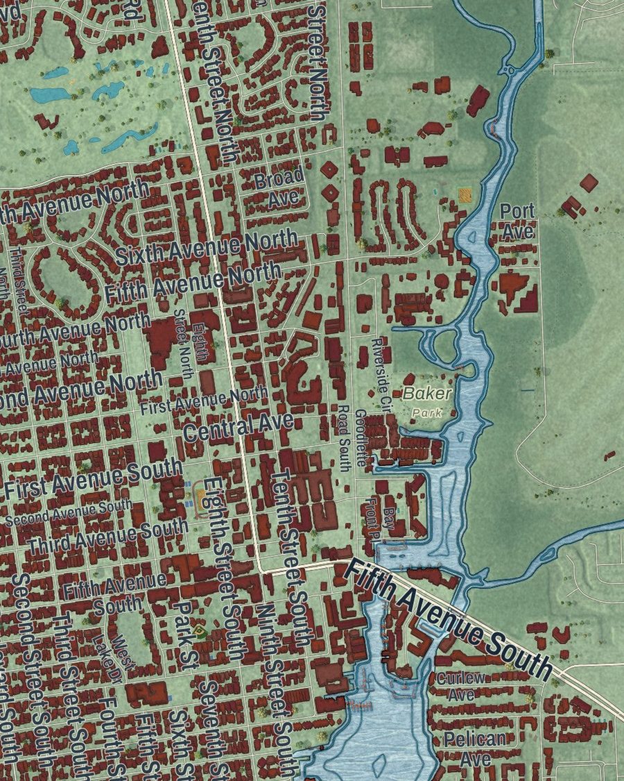 Close-up of Naples streets on the map