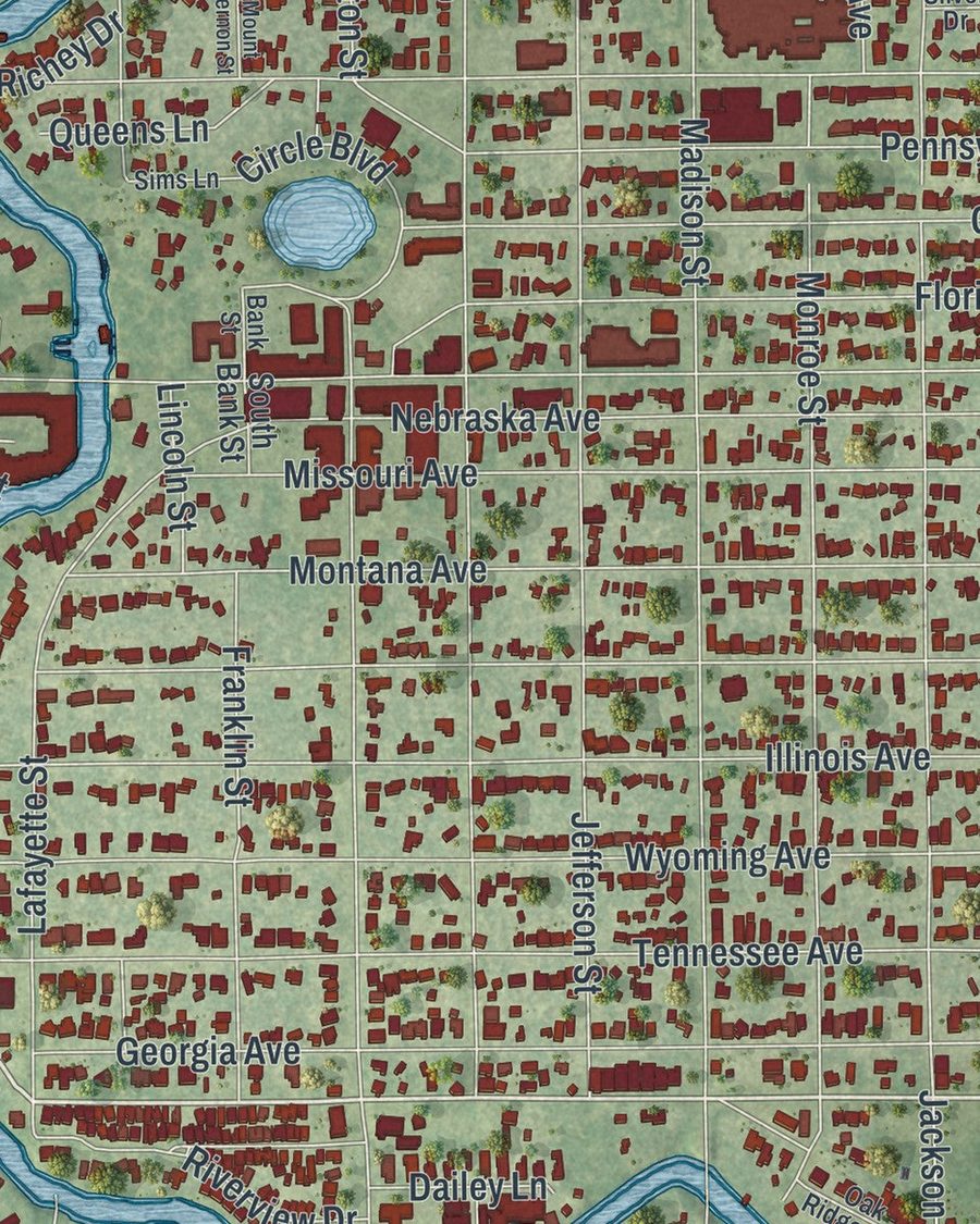 Close-up of New Port Richey streets on the map
