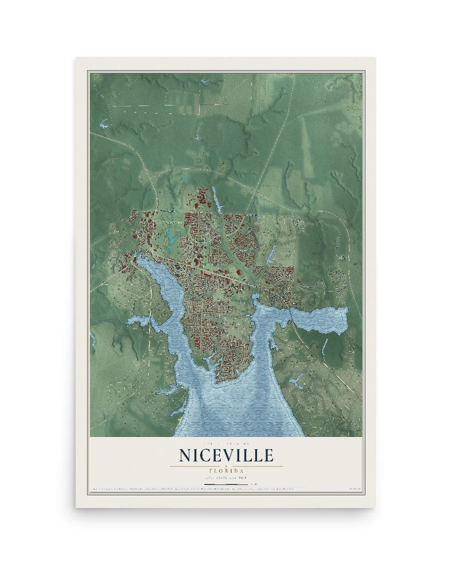 Niceville, Florida map print, 12 x 18 in, print only
