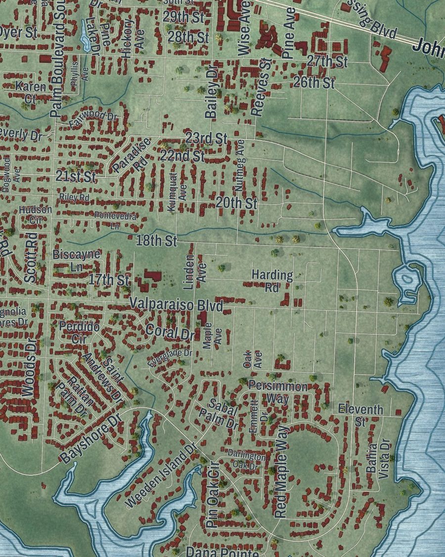 Close-up of Niceville streets on the map
