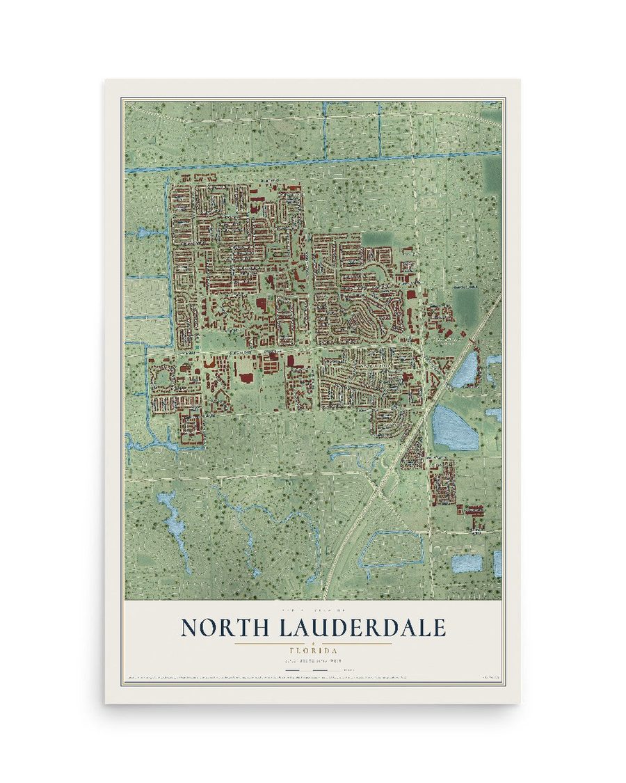 North Lauderdale, Florida map print, 12 x 18 in, print only