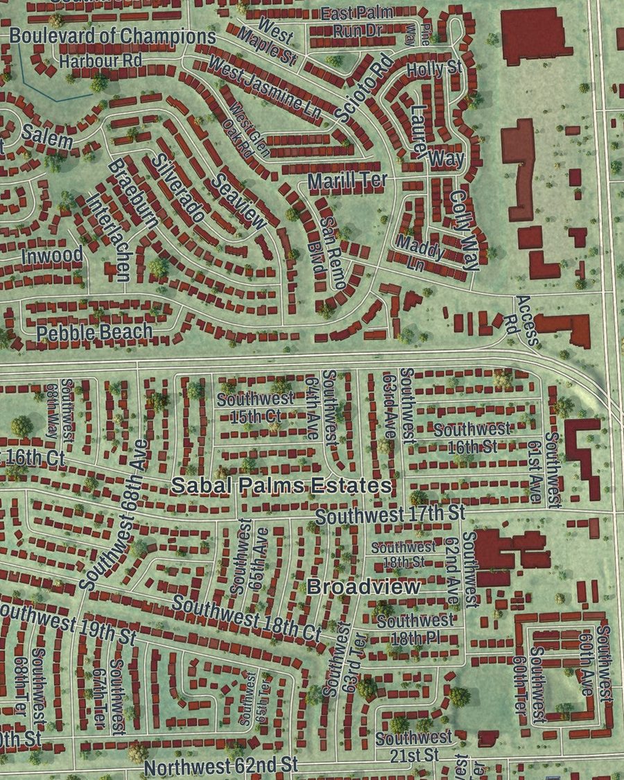 Close-up of North Lauderdale streets on the map