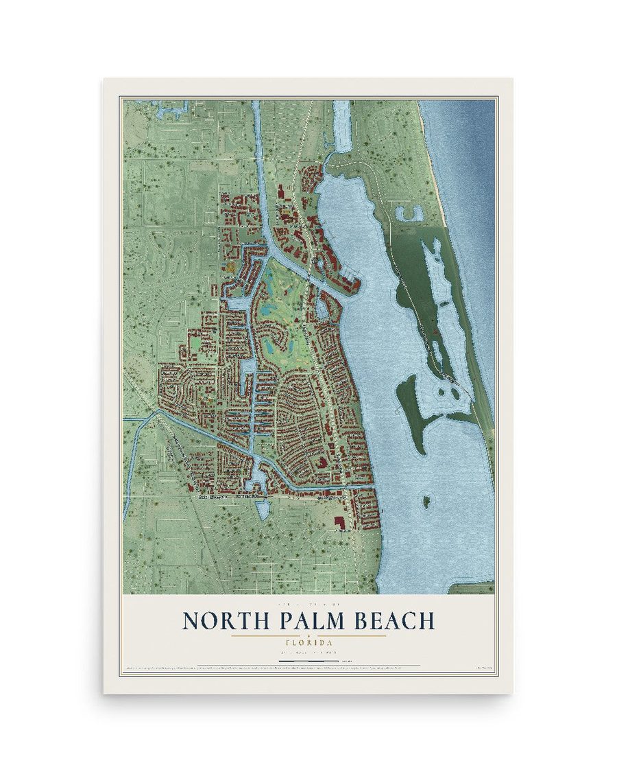 North Palm Beach, Florida map print, 12 x 18 in, print only
