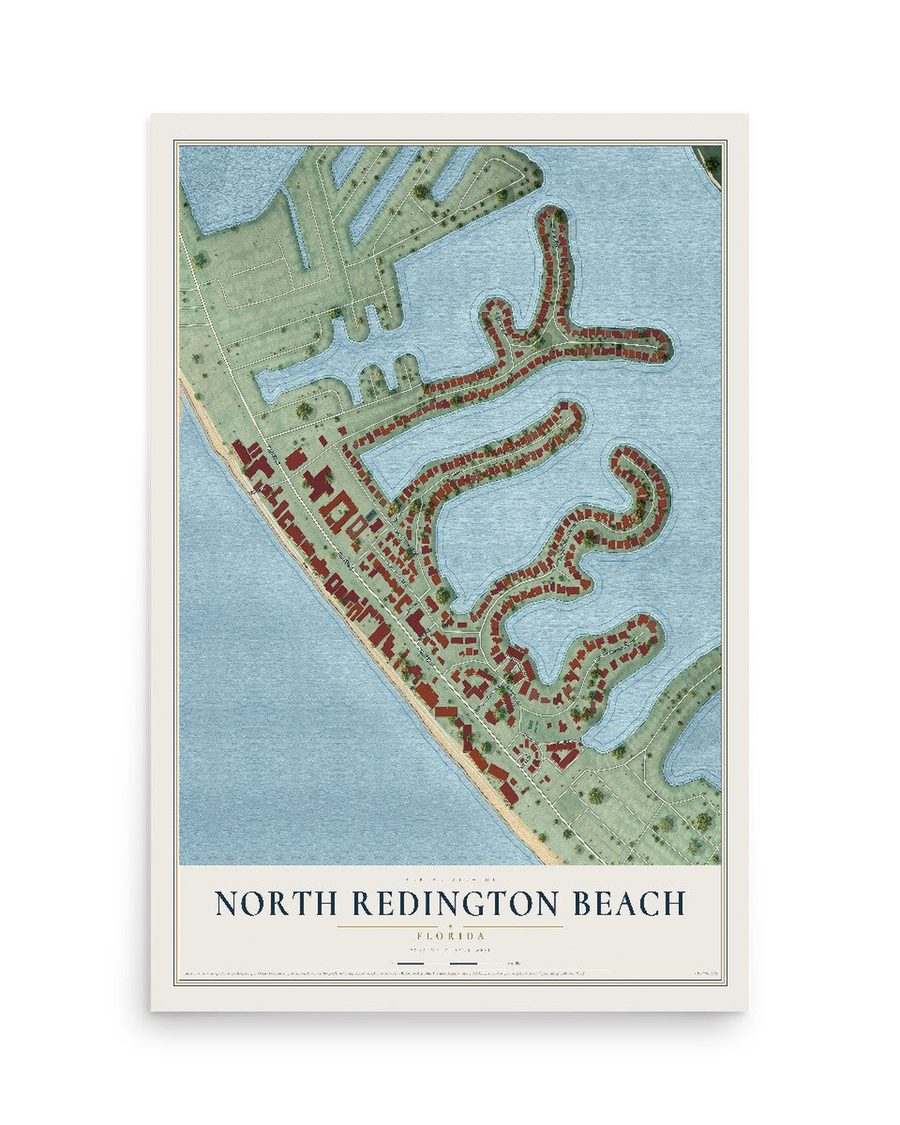 North Redington Beach, Florida map print, 12 x 18 in, print only