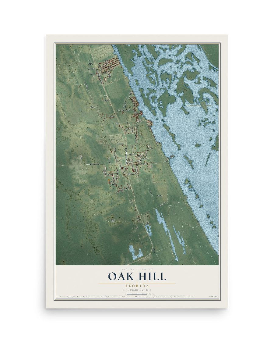 Oak Hill, Florida map print, 12 x 18 in, print only