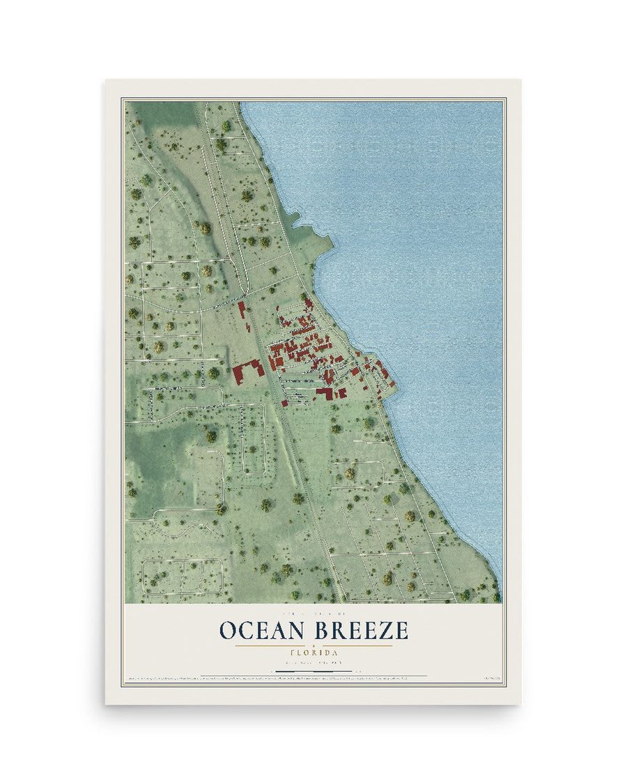 Ocean Breeze, Florida map print, 12 x 18 in, print only
