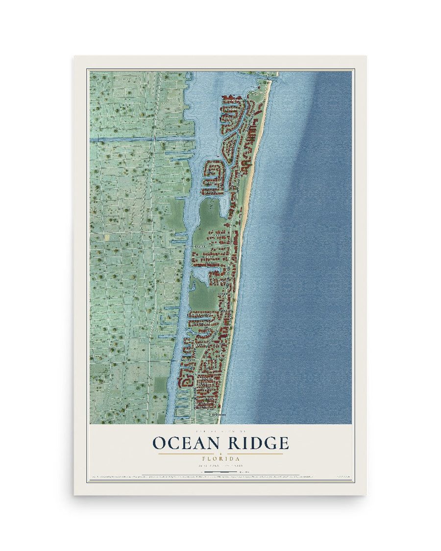 Ocean Ridge, Florida map print, 12 x 18 in, print only