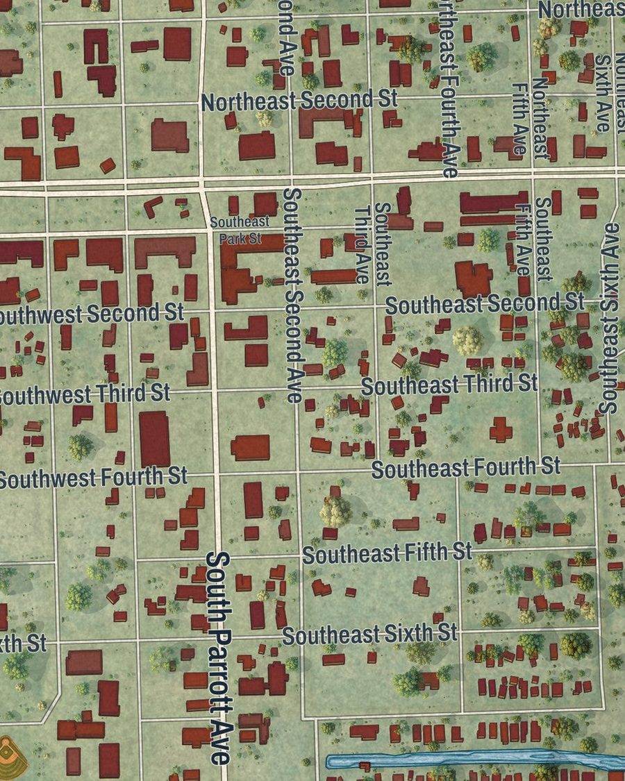Close-up of Okeechobee streets on the map
