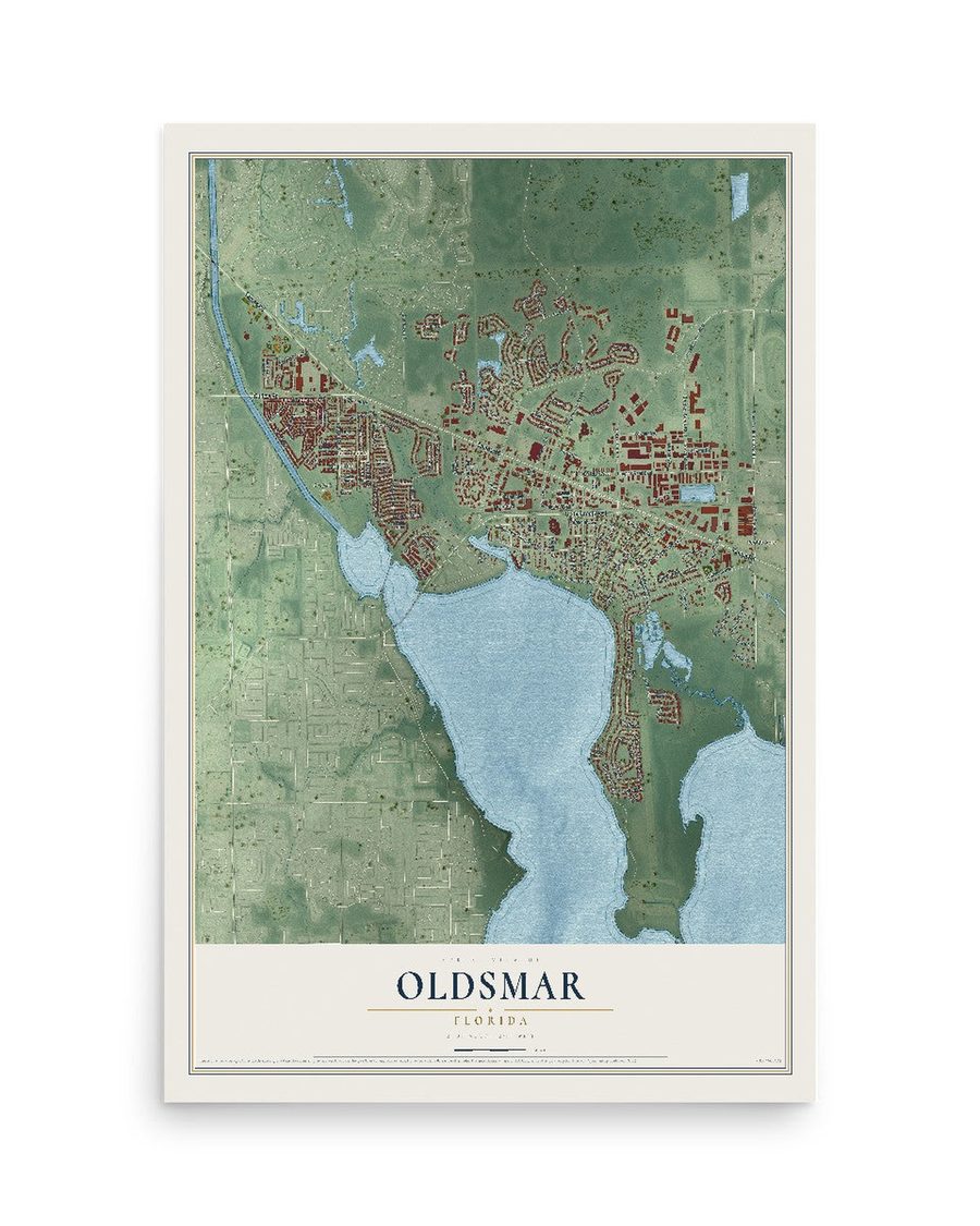 Oldsmar, Florida map print, 12 x 18 in, print only