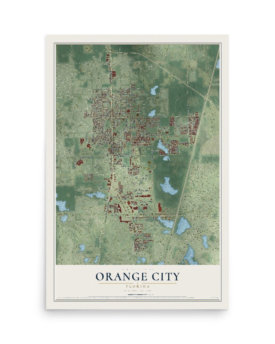 Orange City, Florida map print, 12 x 18 in, print only