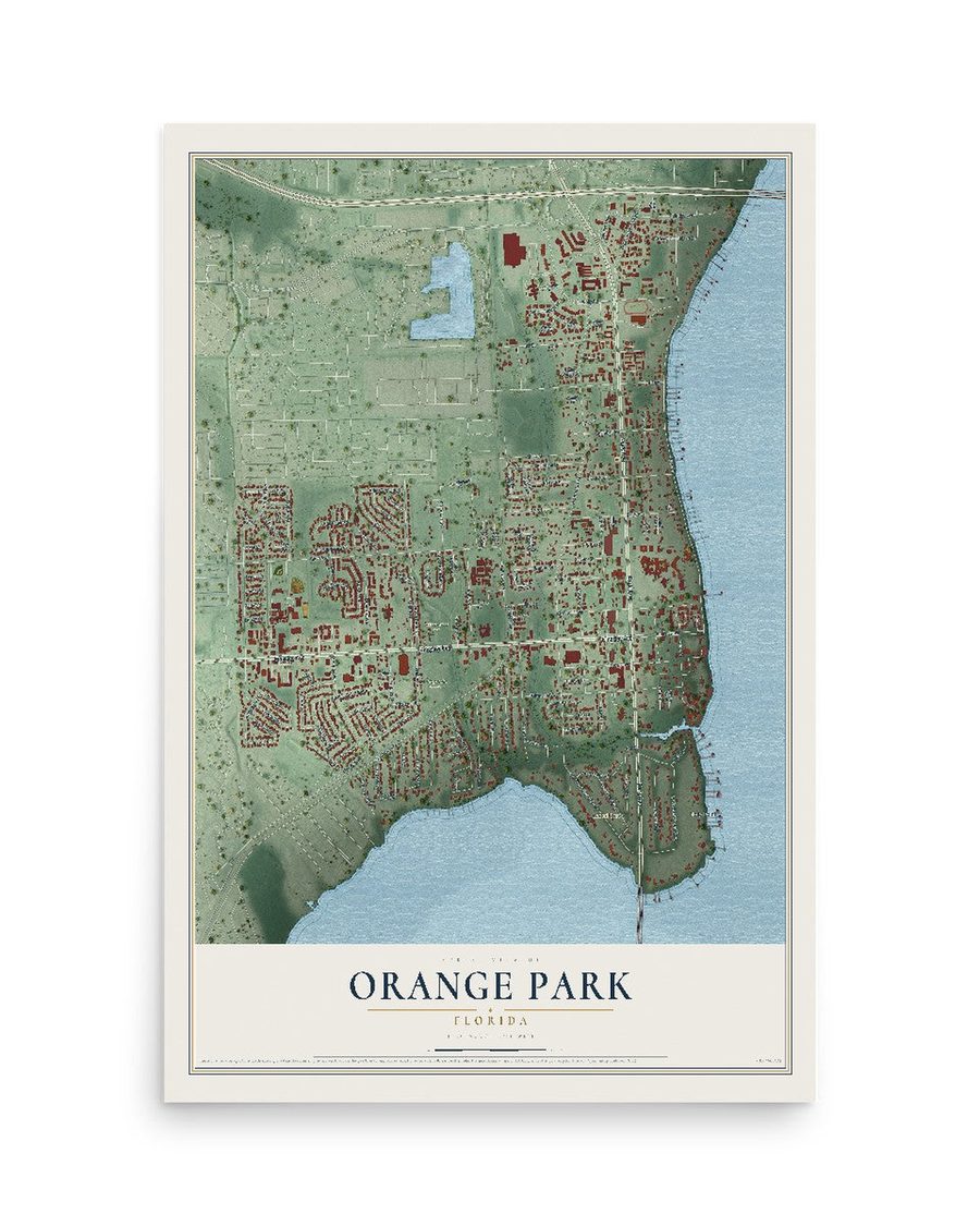 Orange Park, Florida map print, 12 x 18 in, print only