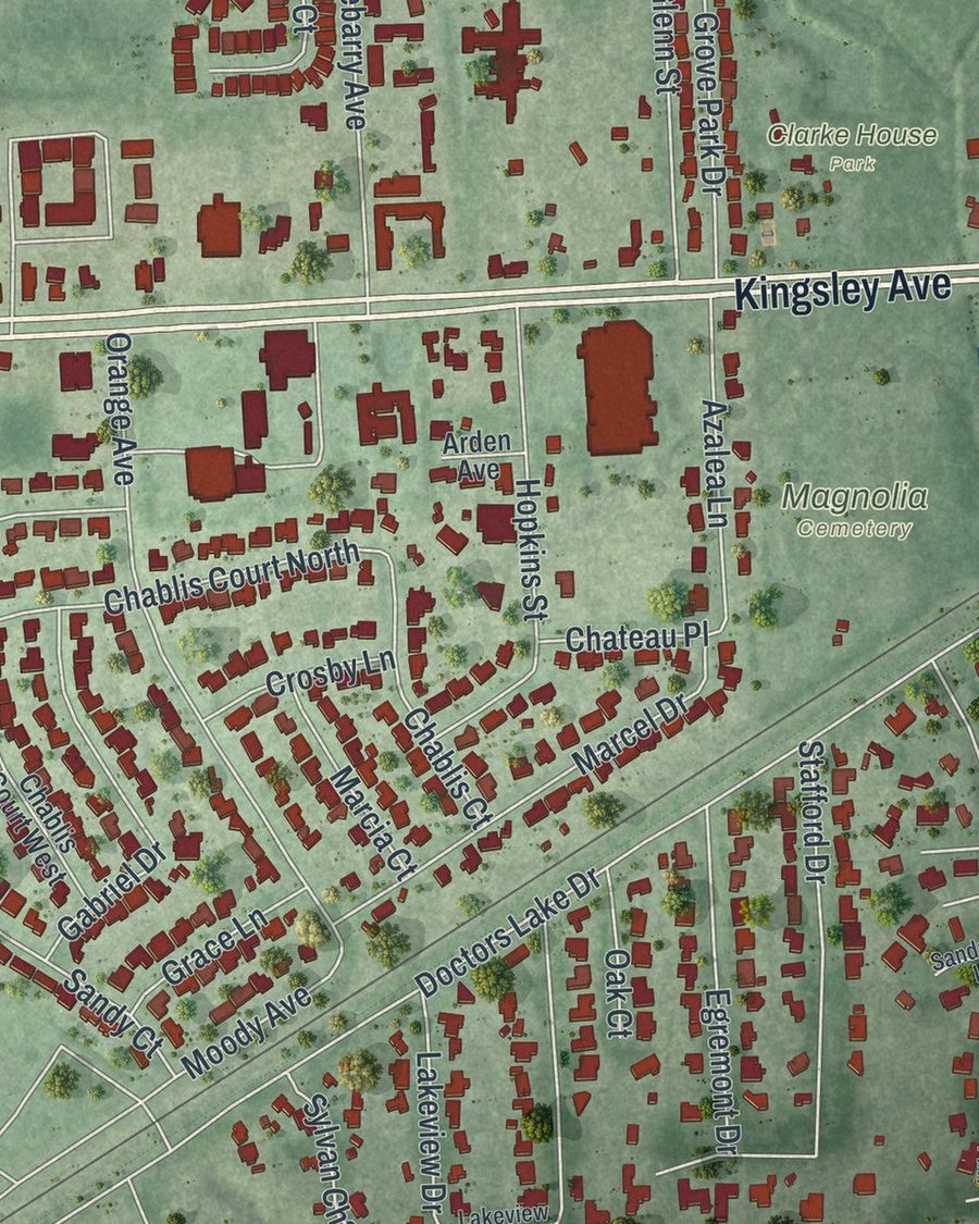 Close-up of Orange Park streets on the map