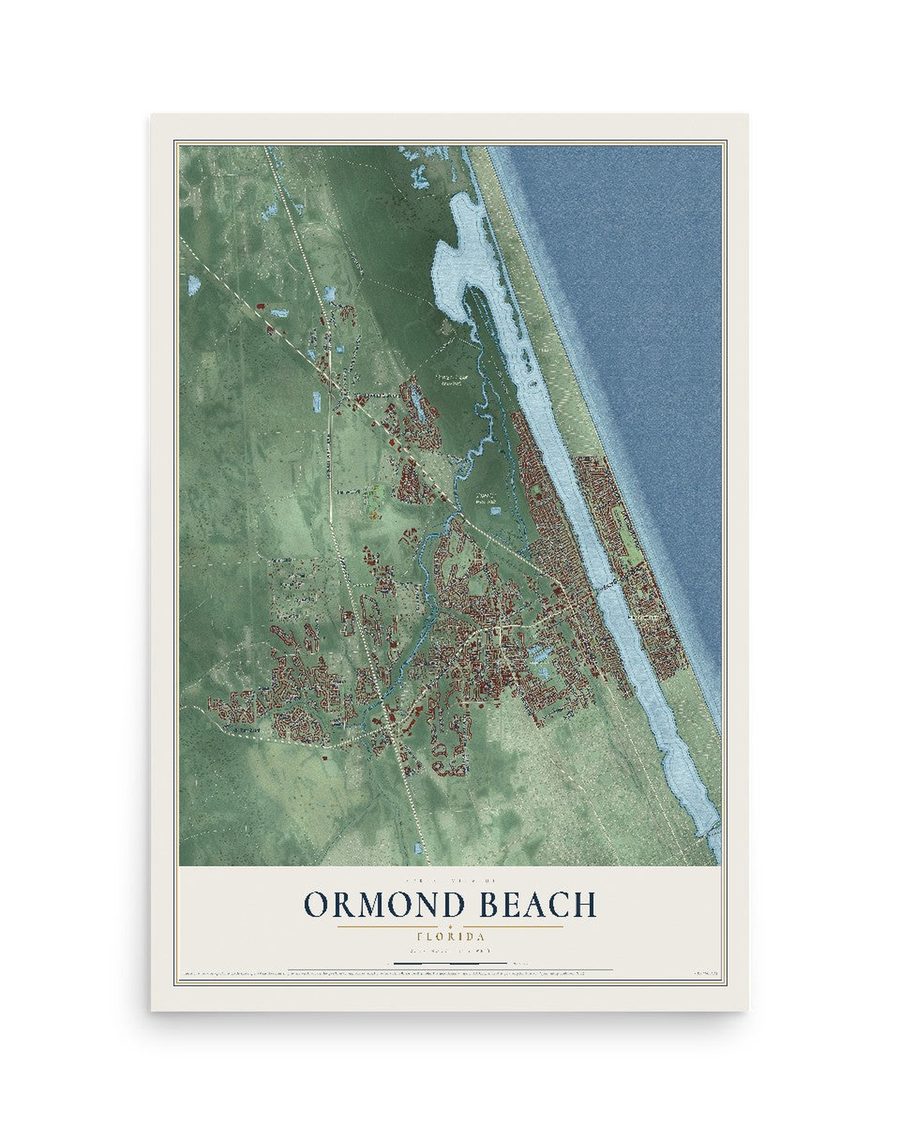 Ormond Beach, Florida map print, 12 x 18 in, print only