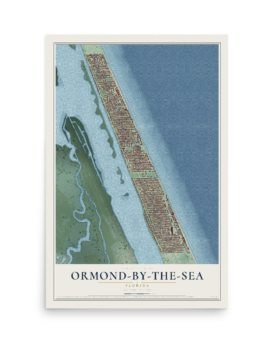 Ormond-by-the-Sea, Florida map print, 12 x 18 in, print only