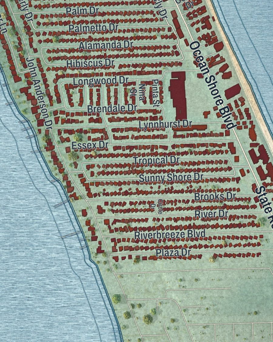 Close-up of Ormond-by-the-Sea streets on the map