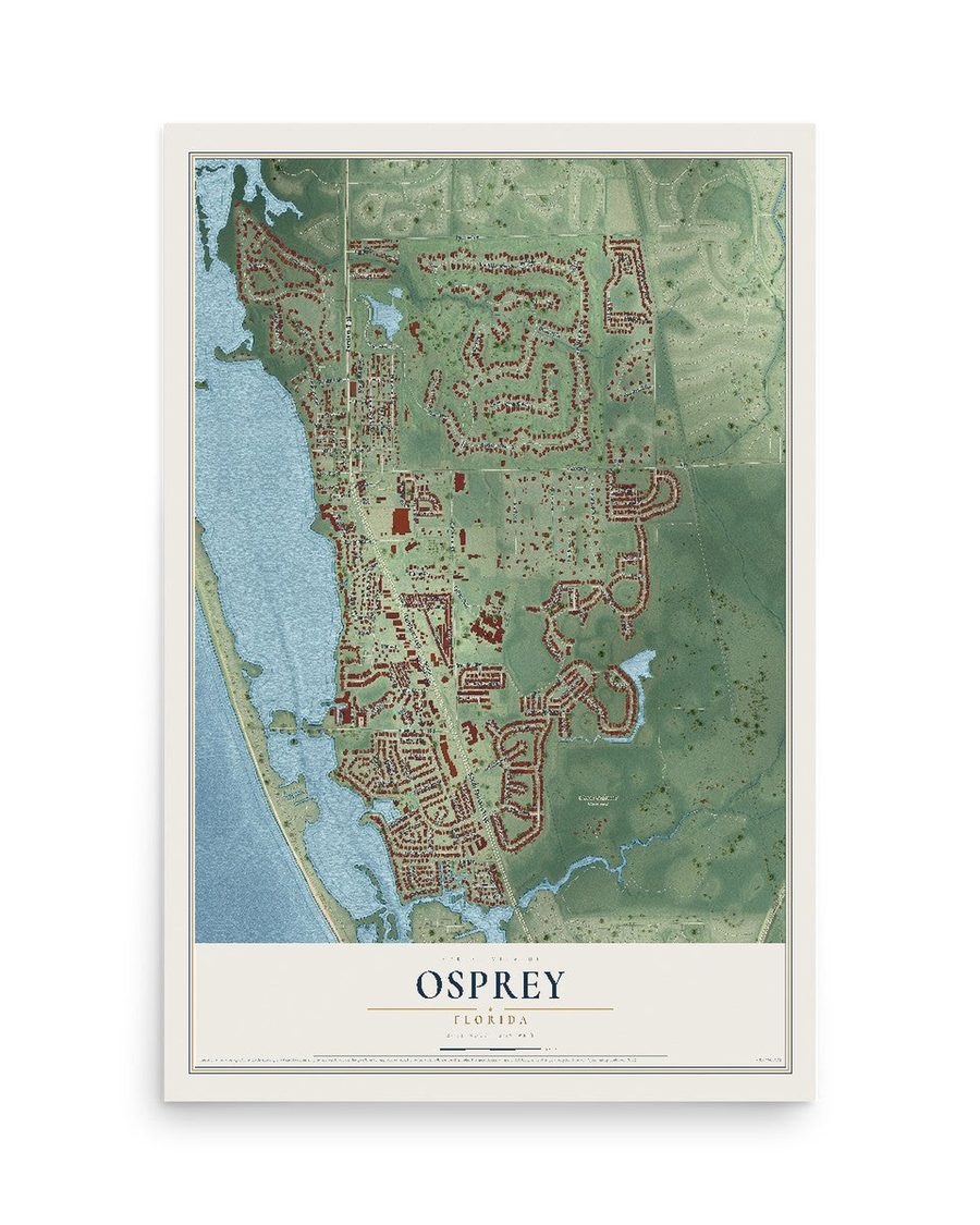 Osprey, Florida map print, 12 x 18 in, print only