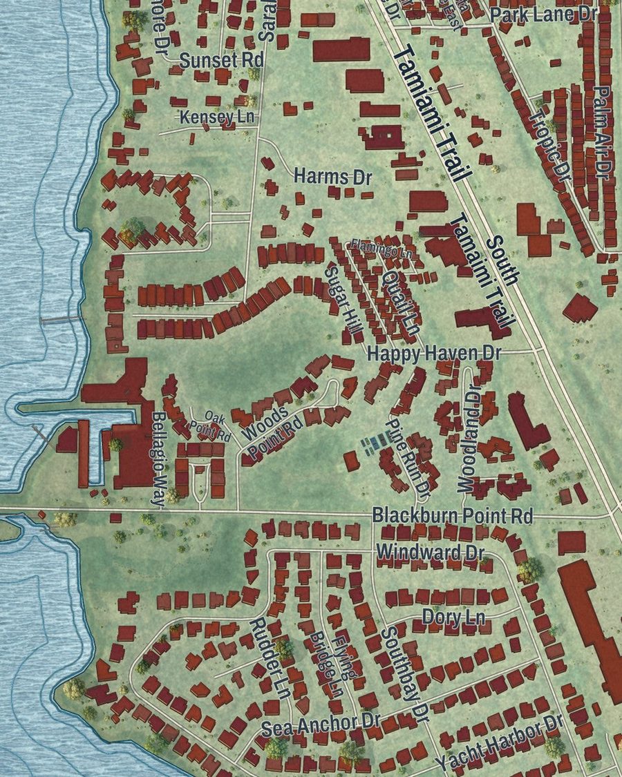 Close-up of Osprey streets on the map