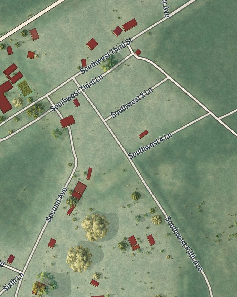 Close-up of Otter Creek streets on the map