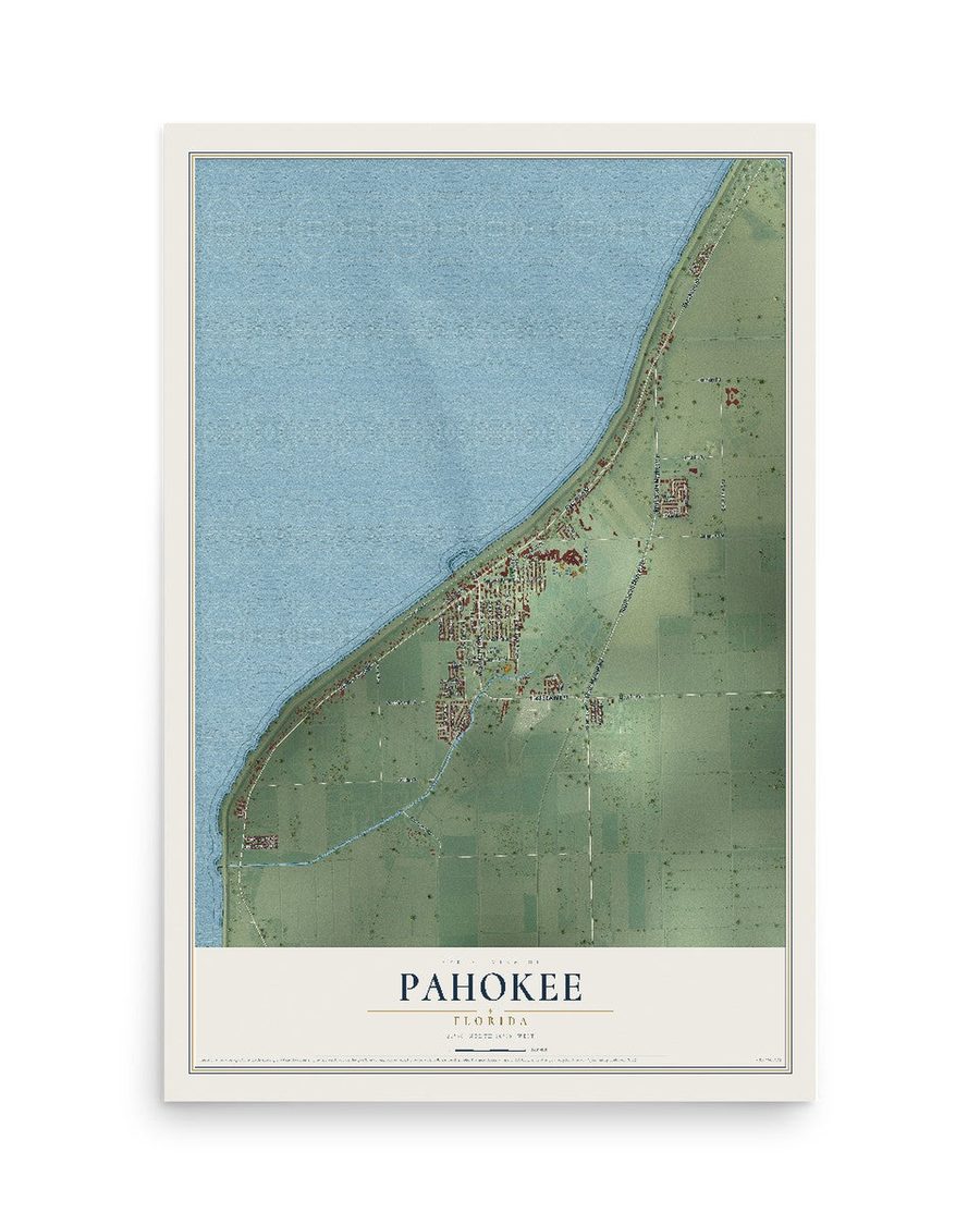 Pahokee, Florida map print, 12 x 18 in, print only