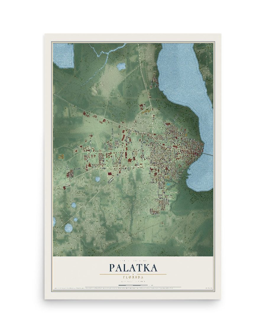 Palatka, Florida map print, 12 x 18 in, print only