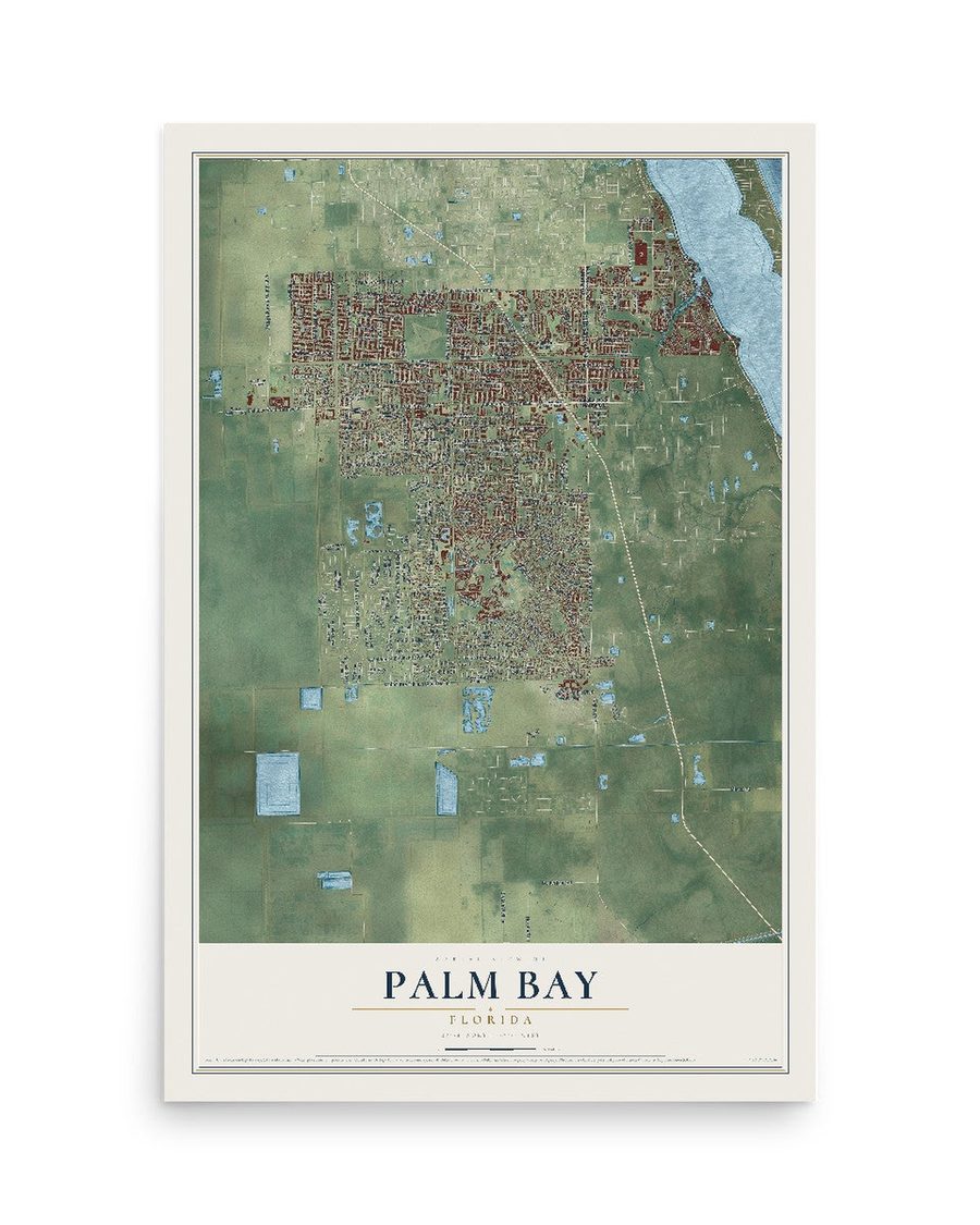 Palm Bay, Florida map print, 12 x 18 in, print only