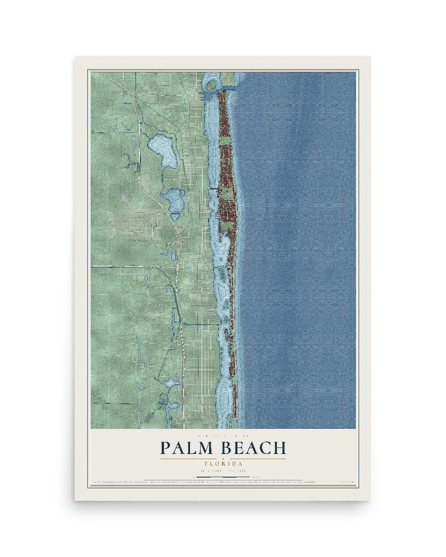 Palm Beach, Florida map print, 12 x 18 in, print only