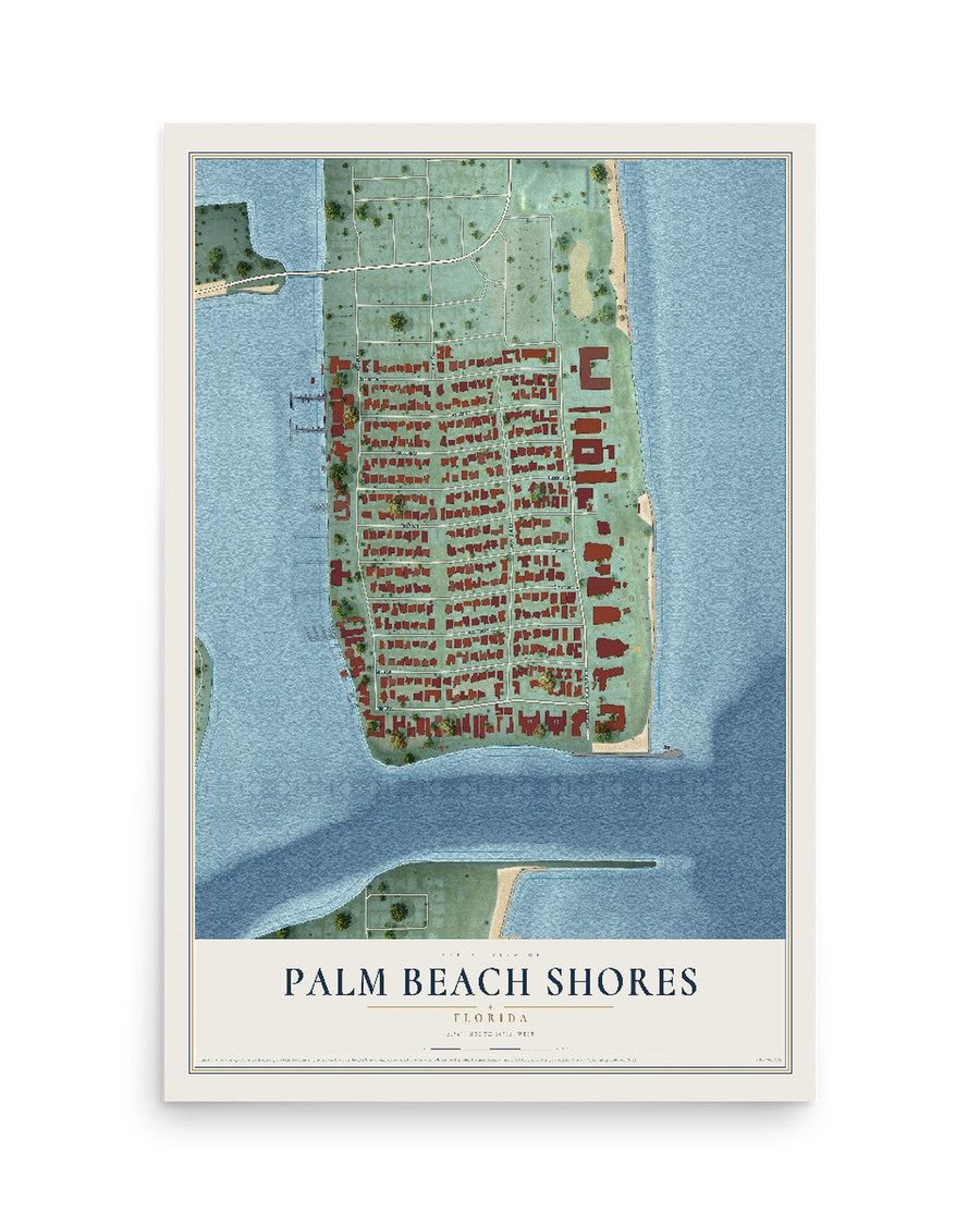 Palm Beach Shores, Florida map print, 12 x 18 in, print only