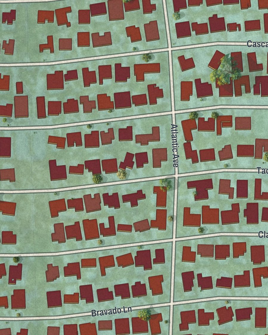Close-up of Palm Beach Shores streets on the map