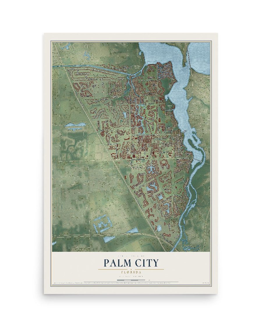 Palm City, Florida map print, 12 x 18 in, print only