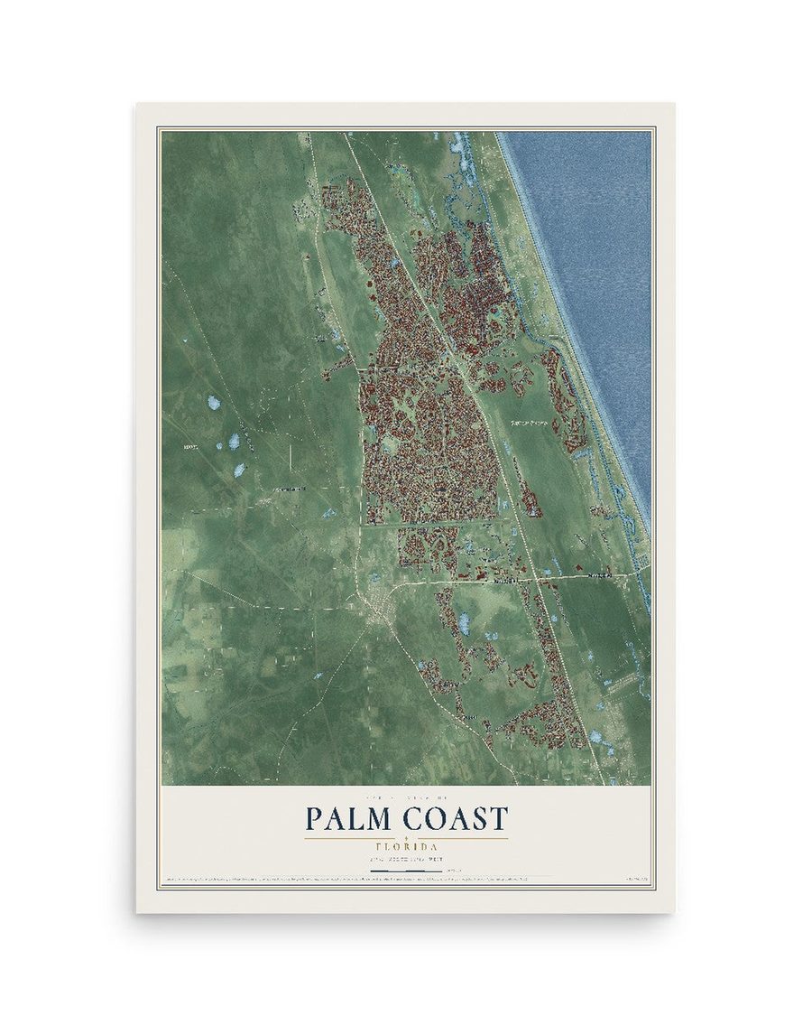 Palm Coast, Florida map print, 12 x 18 in, print only
