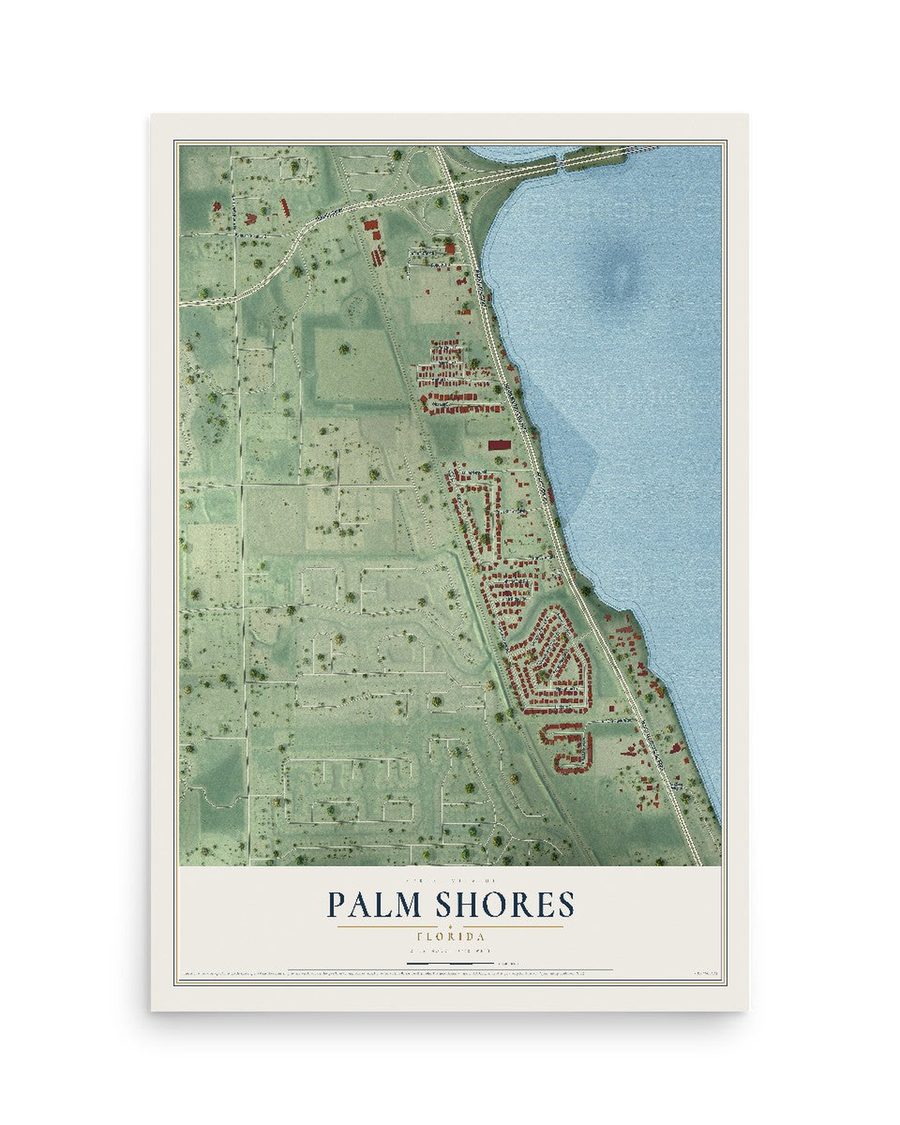 Palm Shores, Florida map print, 12 x 18 in, print only