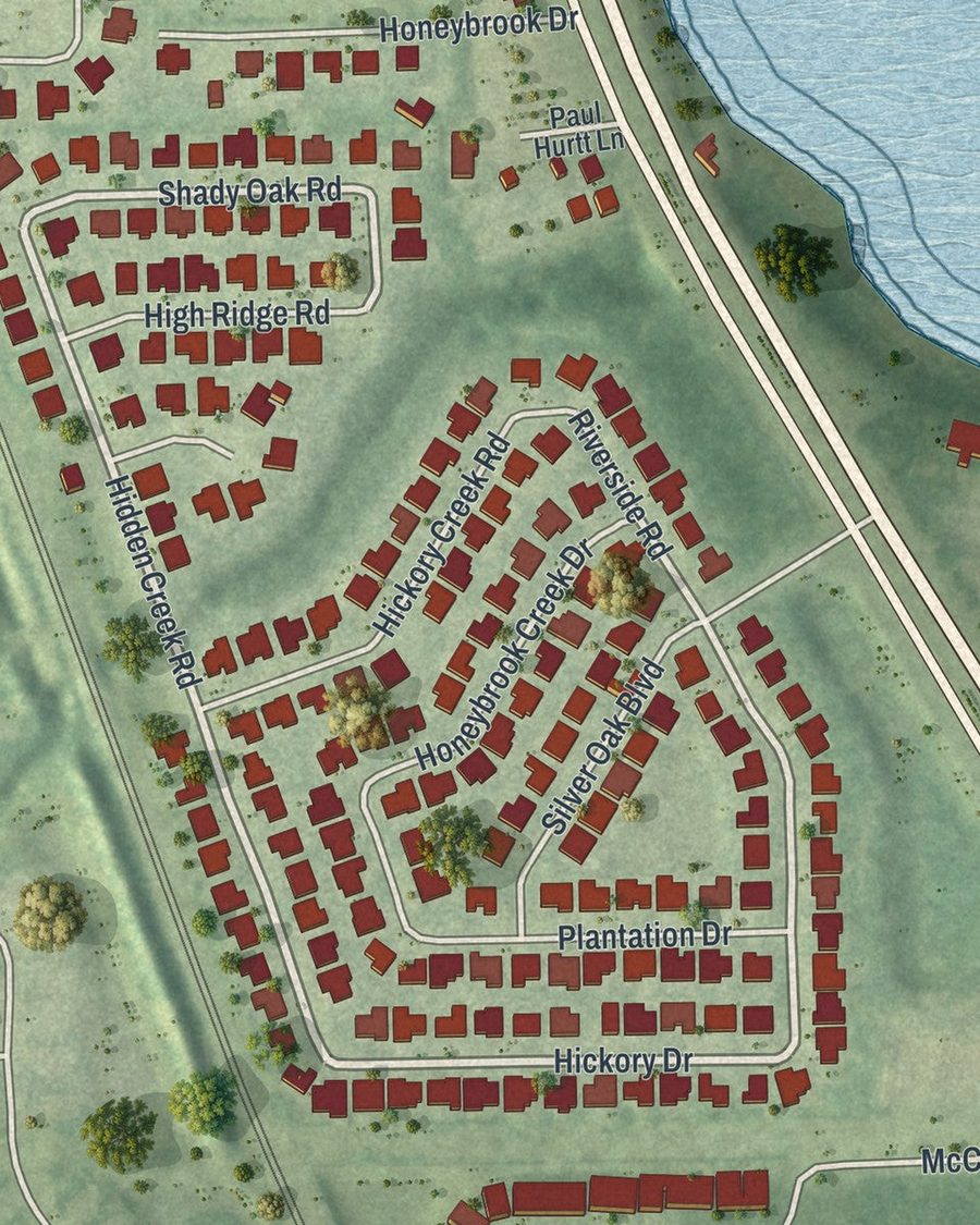 Close-up of Palm Shores streets on the map
