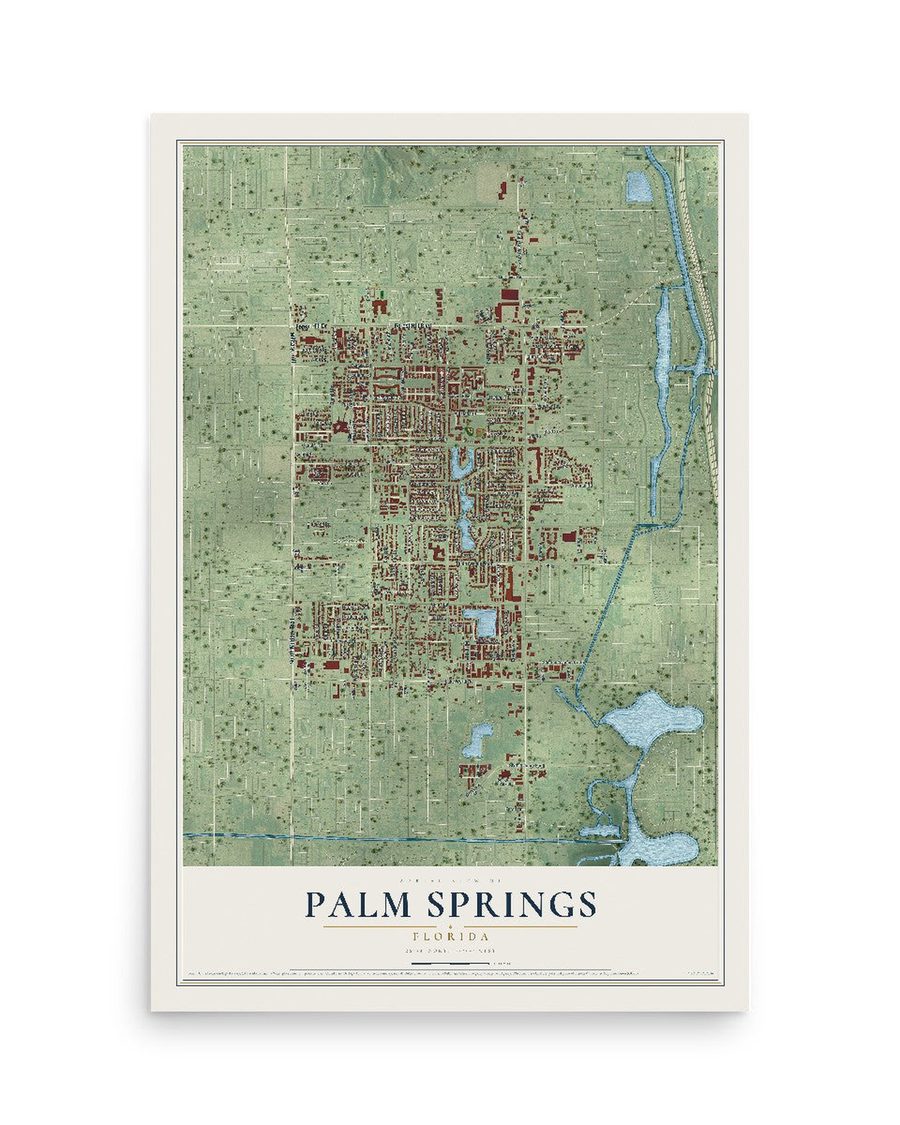 Palm Springs, Florida map print, 12 x 18 in, print only